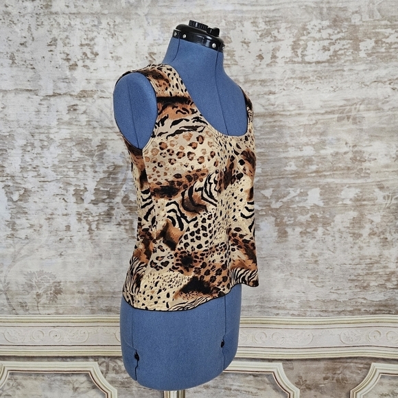 Vintage Y2K Animal Print Tank Top Shell Blouse Brown Fitted 90s 1990s 2000s - Picture 8 of 10